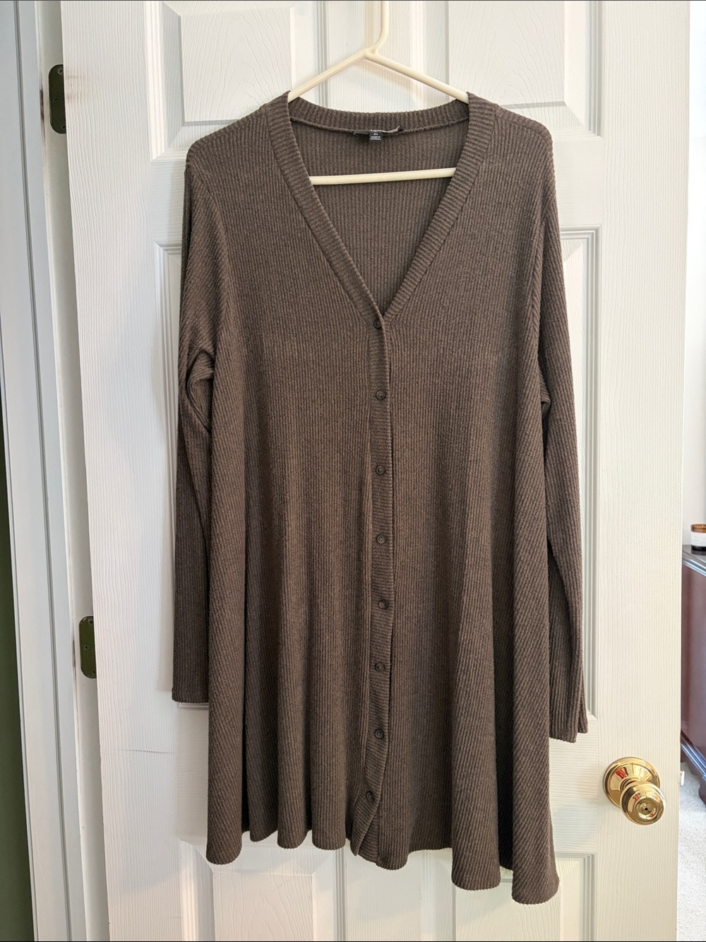 Lulu's Long Brown Ribbed Button-Front Dress Cardigan